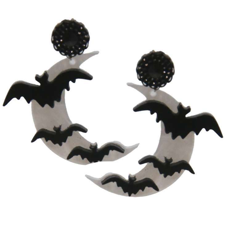 Earrings with moon, bats
